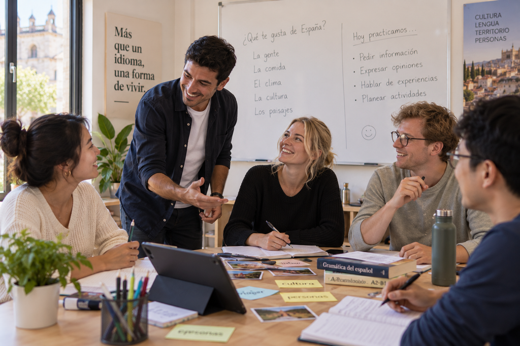 Grupo de adultos en una clase de español en España